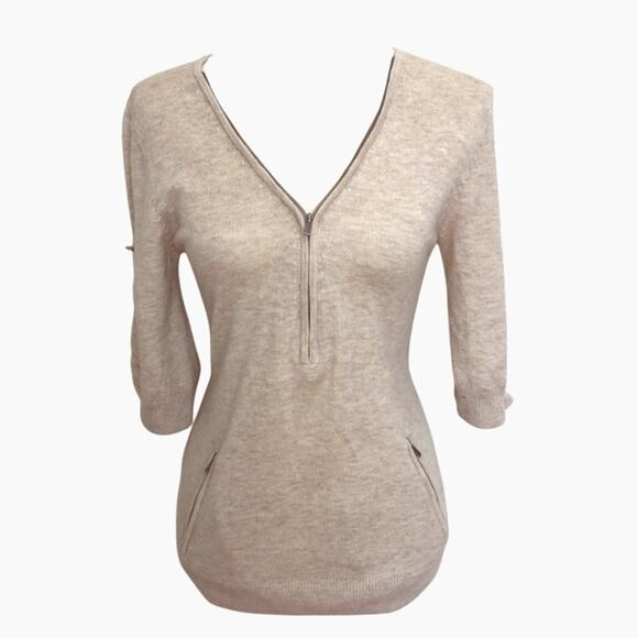 BCBG Soft & Cozy Lt Heather Zip Front Sweater w/ 3/4 Length Roll Up Sleeves Sz S - Picture 1 of 14